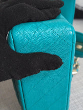 Load image into Gallery viewer, Chanel series 23 17C 2016/2017 Cruise Collection Turquoise Caviar Champagne GHW Classic Mini Rectangular Flap Bag with Edge stitching
