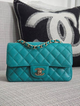 Load image into Gallery viewer, Chanel series 23 17C 2016/2017 Cruise Collection Turquoise Caviar Champagne GHW Classic Mini Rectangular Flap Bag with Edge stitching
