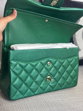 Load image into Gallery viewer, Chanel series 25 18S 2018 Spring/Summer Collection Pearly Emerald Green Caviar Champagne GHW Jumbo Timeless Classic Double Flap Bag

