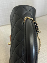 Load image into Gallery viewer, Chanel Black Lambskin Mini Rectangular Flap Bag with Top Handle and Champagne GHW
