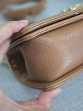 Load image into Gallery viewer, Chanel 21K 2021 Fall/Winter Collection Caramel Brown Caviar shiny champagne GHW Small Le Boy Flap Bag
