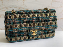 Load image into Gallery viewer, Chanel Turquoise Gold Tweed Classic Medium ML double flap bag from 19A collection Ancient Egypt
