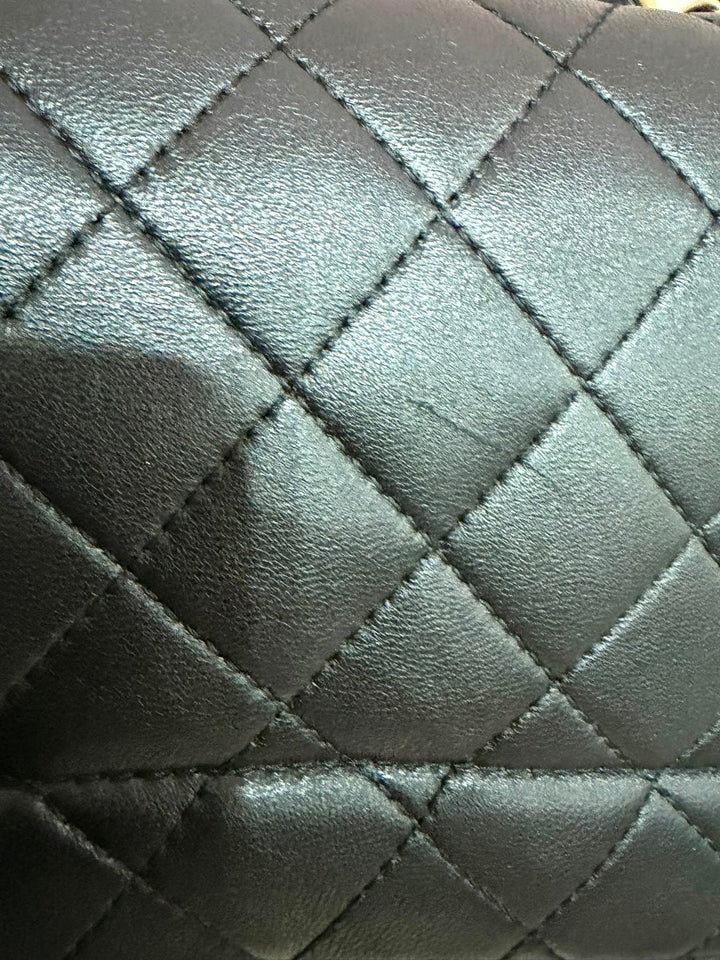 CHANEL Black Lambskin Brushed GHW Mademoiselle Chic Jumbo Single Flap Bag
