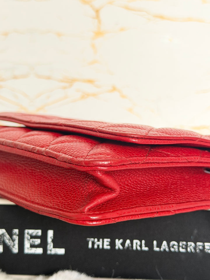 CHANEL series 19 Red Caviar Classic Wallet on chain (WOC) SHW 2014/2015