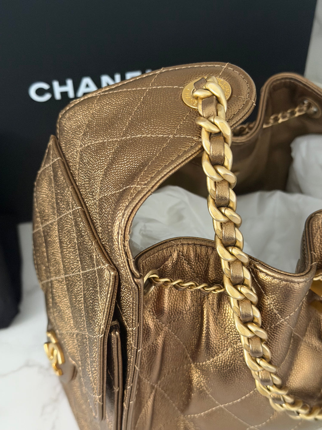 CHANEL 25A 2025 Bronze Caviar aged GHW 25 Hobo Bag size Small