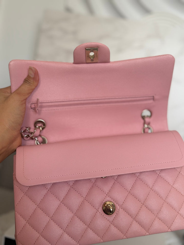 CHANEL 22C Sakura pink Caviar LGHW Medium ML Timeless Classic double flap bag 2022