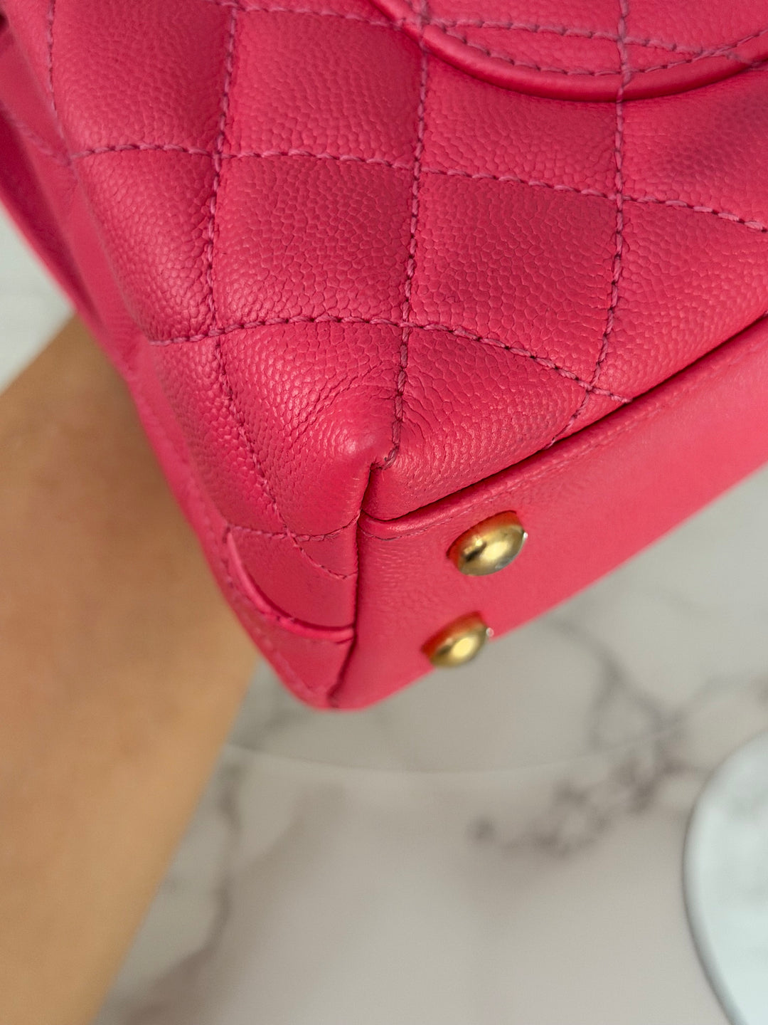 Chanel 23P Collection 2023 Dark Pink Caviar Aged GHW Coco Handle with Detachable Strap and enchained handle size Small