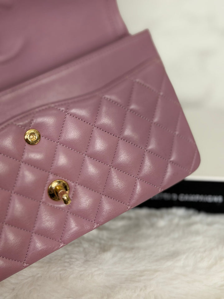 CHANEL series 21 Mauve Pink Purple Lambskin LGHW Medium ML Timeless Classic Double Flap Bag 2015
