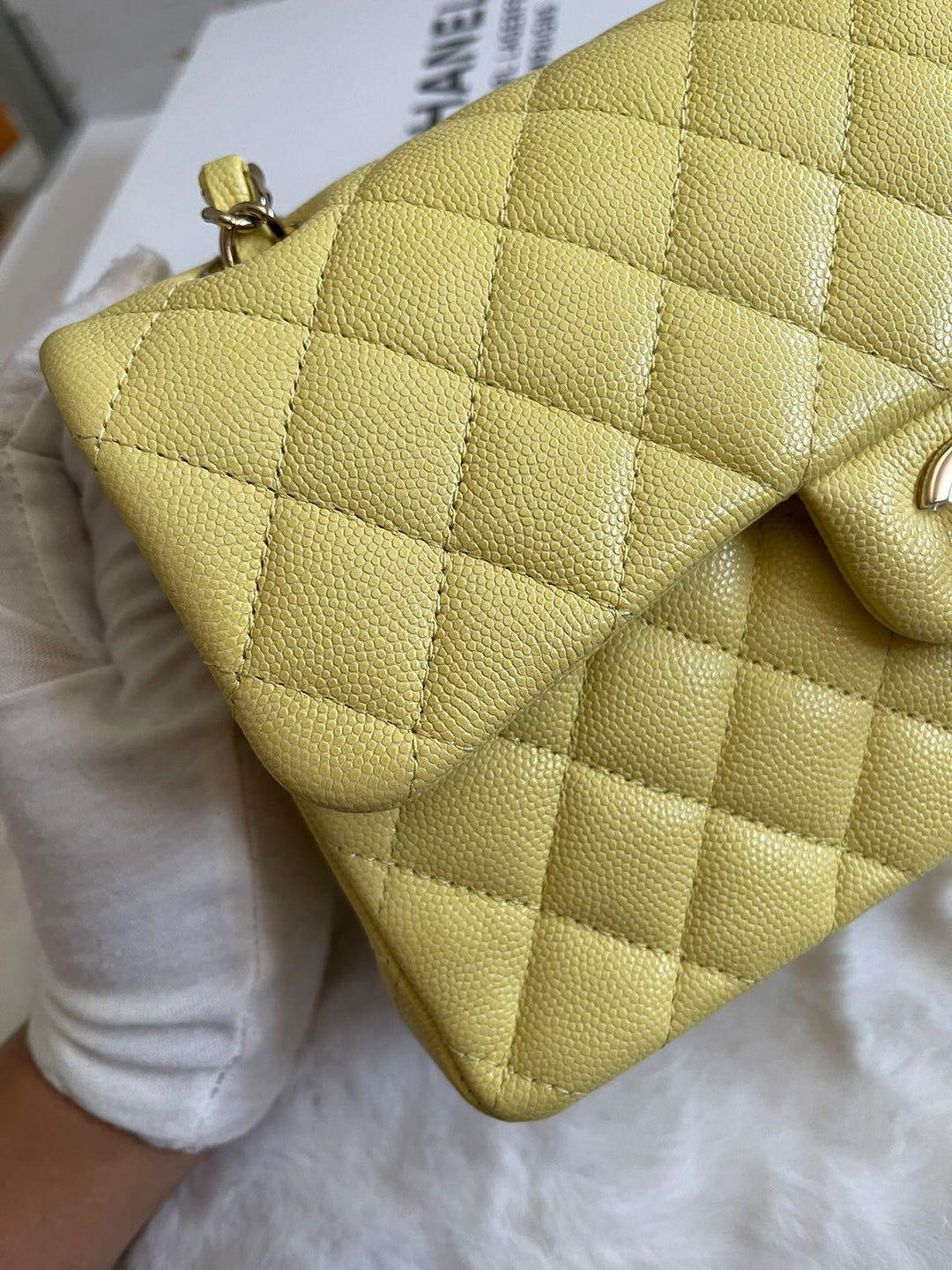 Chanel 20S 2020 Spring/Summer Collection Yellow Caviar LGHW Small Timeless Classic Double Flap Bag