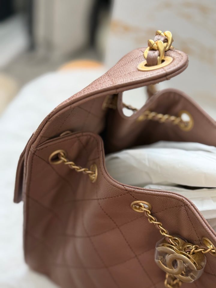 CHANEL 26P collection Brown Caviar 25 Hobo Bag Aged GHW Size SMALL