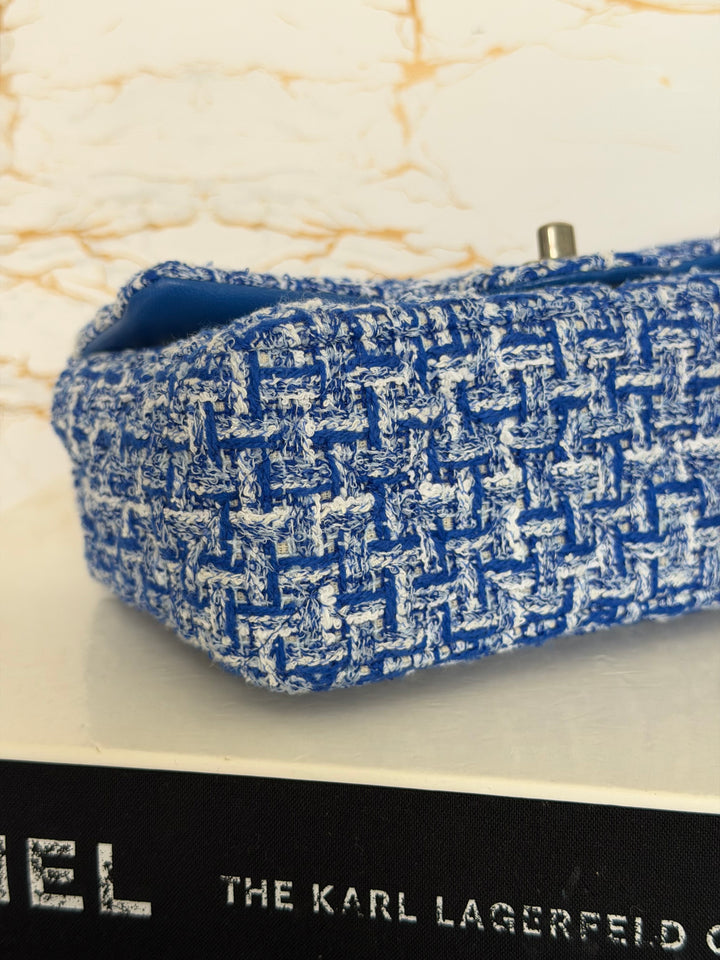 CHANEL 23P Cobalt Blue Muti Coloured Tweed Brushed SHW Mini rectangular flap bag 2023