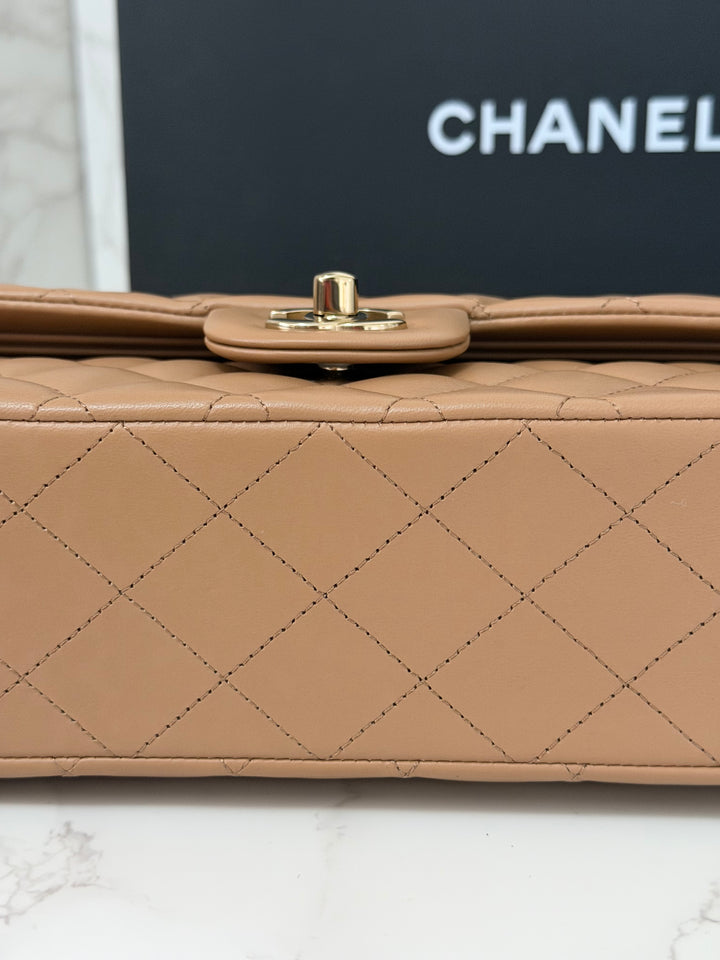 CHANEL 22K collection 2022 Dark Beige Lambskin LGHW Medium ML Timeless Classic Double Flap Bag