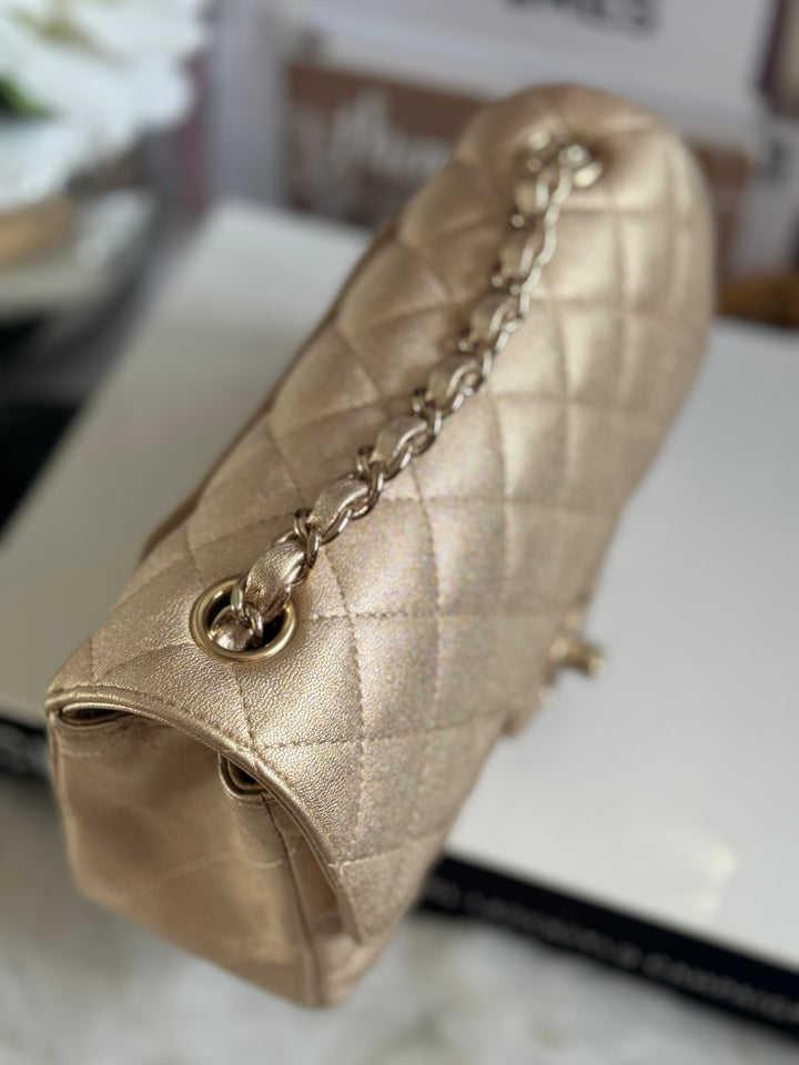 Chanel 21P series 31 Iridescent Gold Lambskin LGHW Mini Rectangular Flap Bag