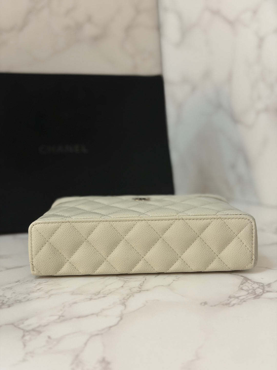 CHANEL 25B 2025 Light Grey Caviar LGHW Long Vanity Bag with Detachable Chain