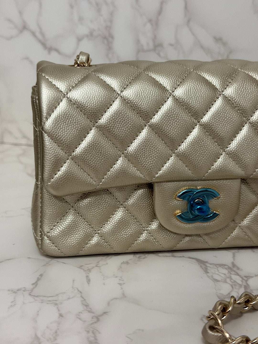 CHANEL series 23 Champagne Gold Caviar LGHW Mini Rectangular Flap Bag