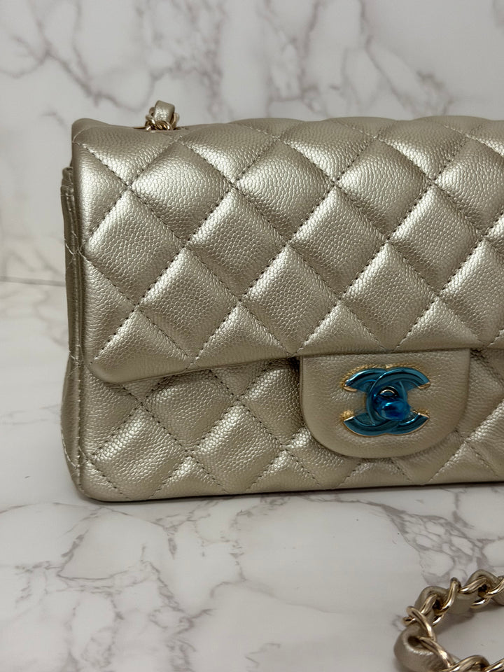 CHANEL series 23 Champagne Gold Caviar LGHW Mini Rectangular Flap Bag
