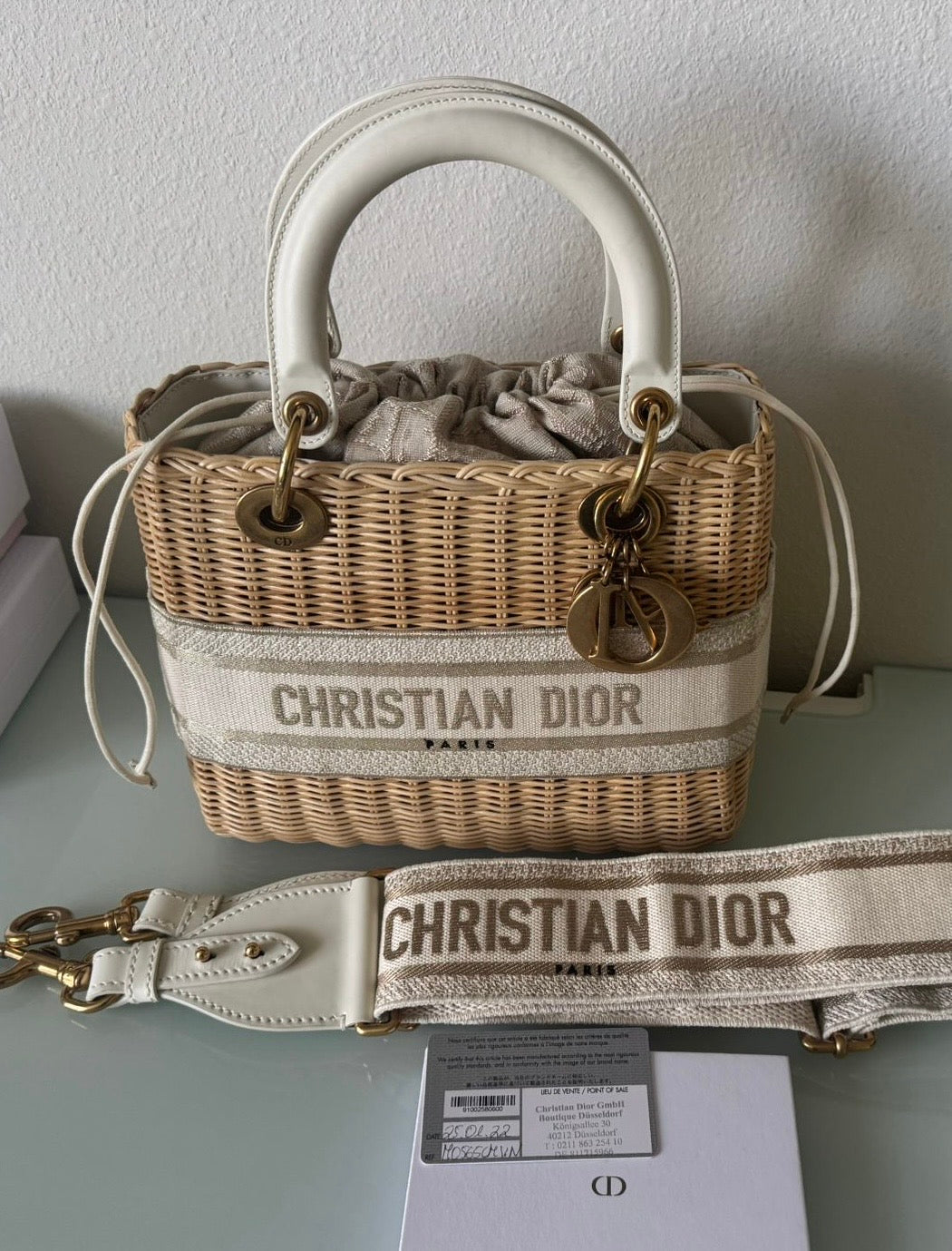 Dior Lady Dior Natural Rattan Beige Wicker Bag size Small