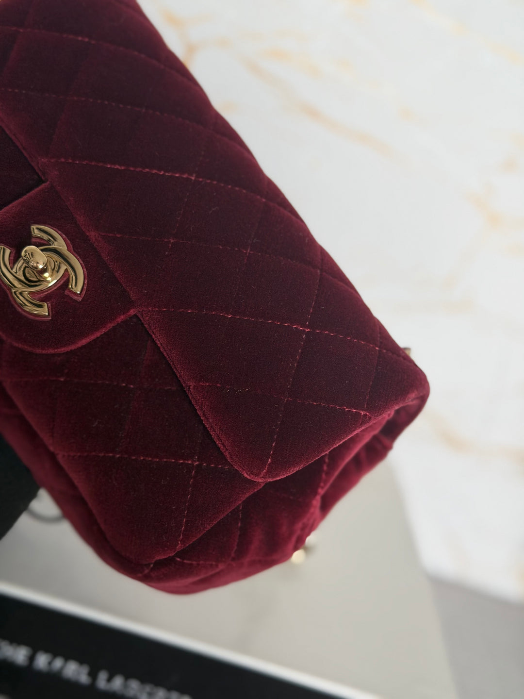 CHANEL series 31 Burgundy Dark Red Velvet Crystal Pearl Crush Adjustable Strap Mini Rectangular Flap Bag 2020/2021