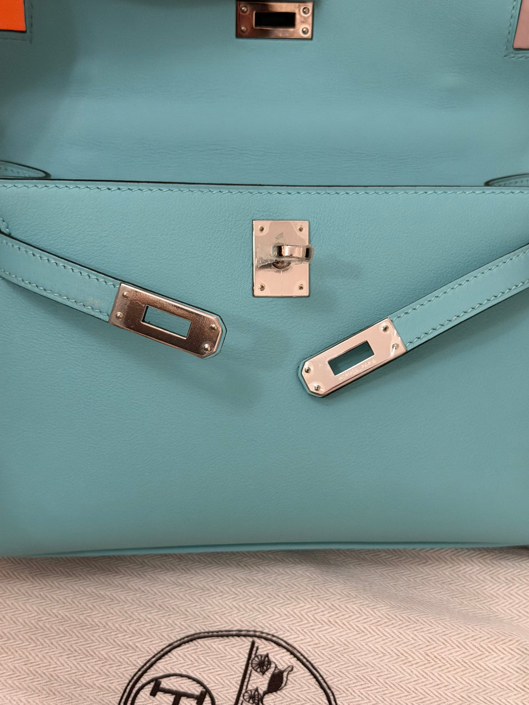 Hermès Kelly Pochette Swift Leather in Bleu Atoll 3P PHW Palladium Hardware Stamp T