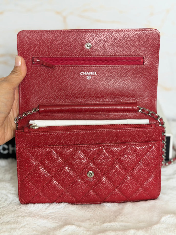 CHANEL series 19 Red Caviar Classic Wallet on chain (WOC) SHW 2014/2015