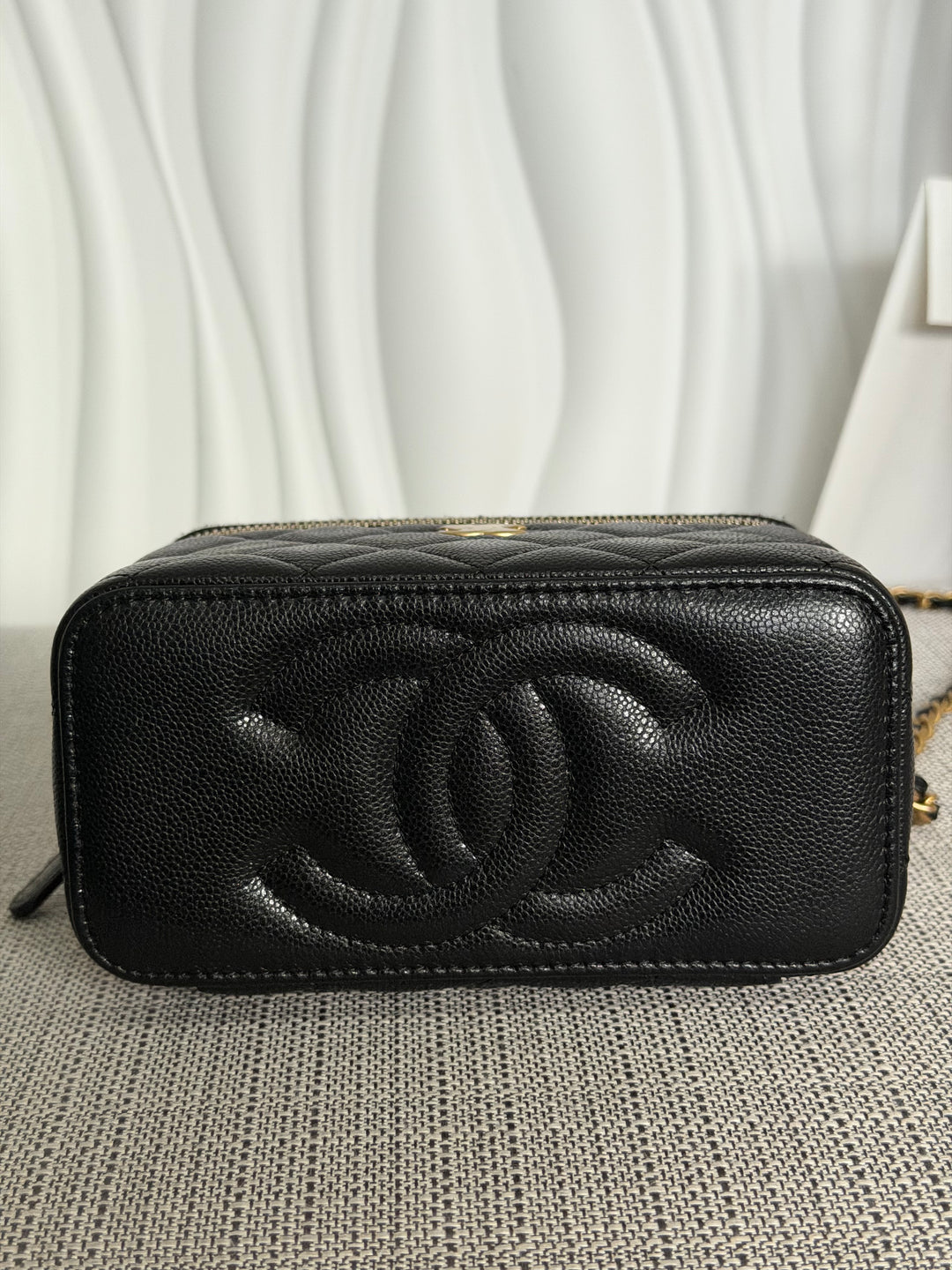 CHANEL Black Caviar Metal Top Handle Small Vanity with Chain 2025 Aged GHW