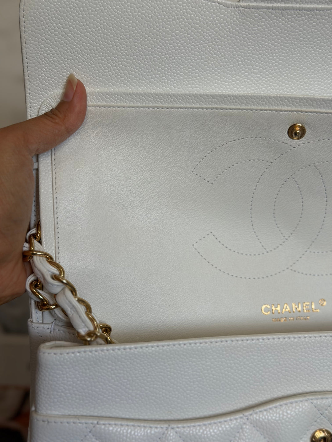 CHANEL White Caviar GHW Jumbo Double Flap Classic Bag 2010