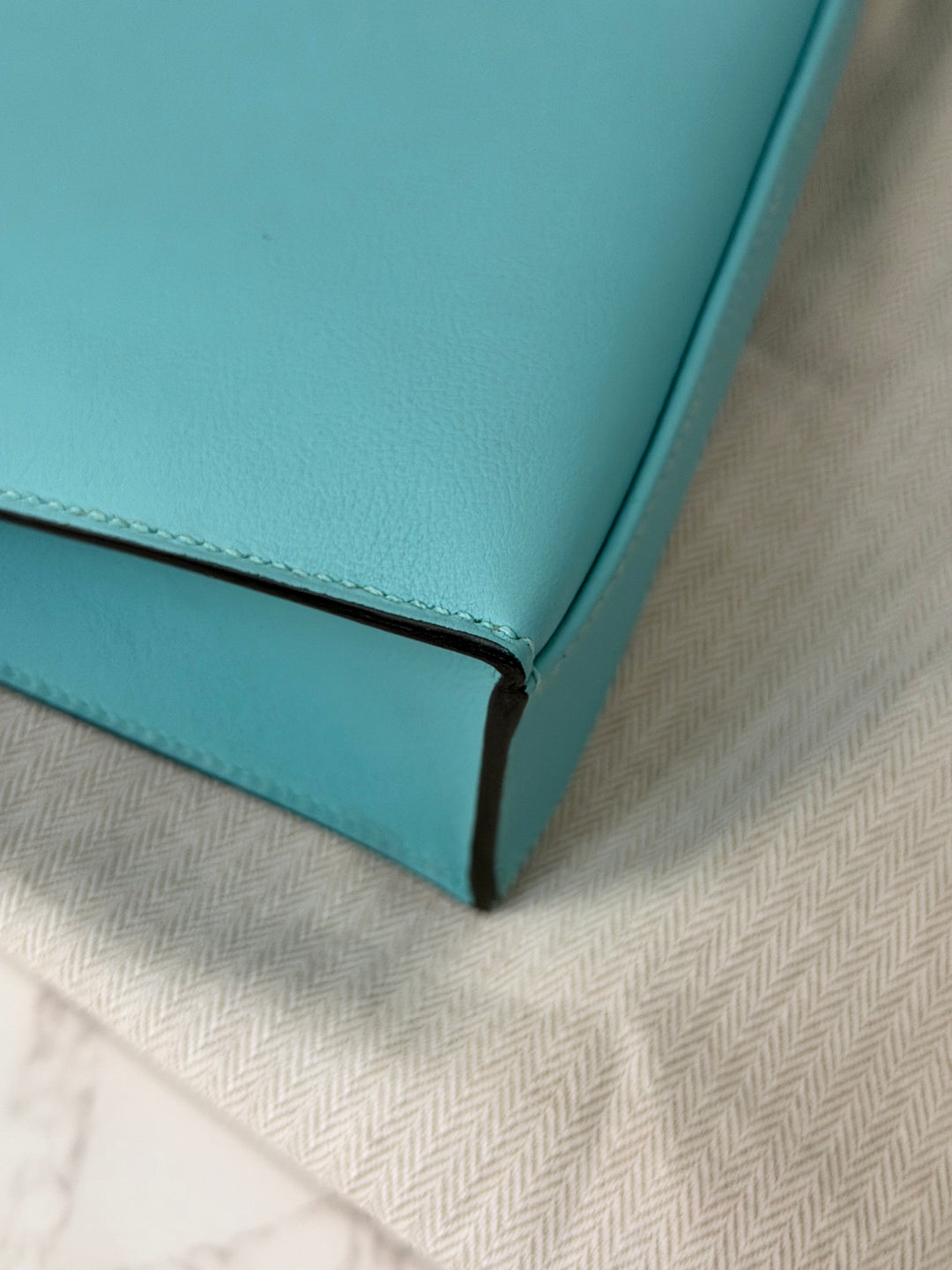 Hermès Kelly Pochette Swift Leather in Bleu Atoll 3P PHW Palladium Hardware Stamp T