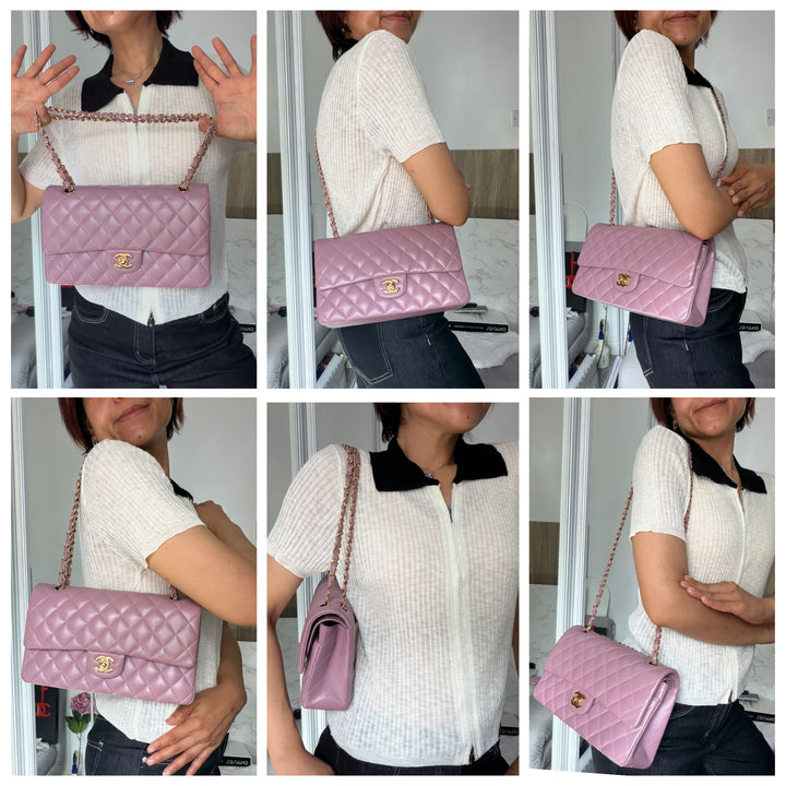 CHANEL series 21 Mauve Pink Purple Lambskin LGHW Medium ML Timeless Classic Double Flap Bag 2015