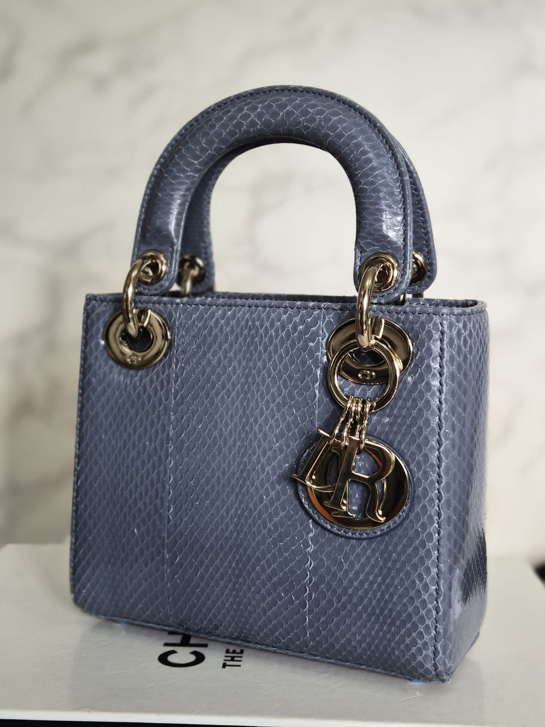 DIOR Lady Dior MINI in Blue Grey Python Leather LGHW 2020
