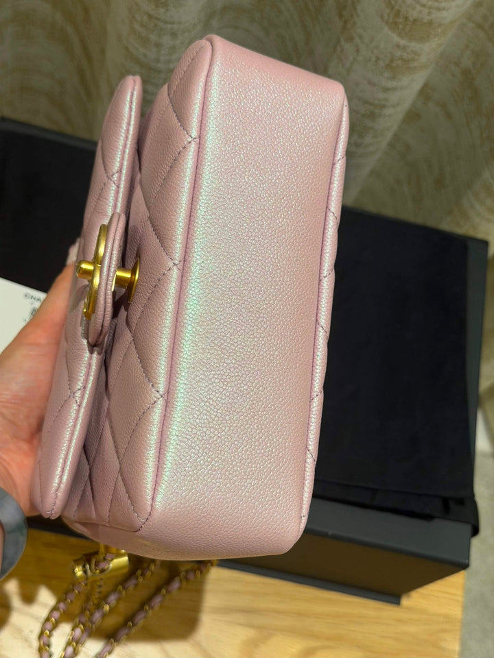 CHANEL 21K iridescent pink caviar aged GHW Adjustable chain My Perfect Mini Flap Bag 2021
