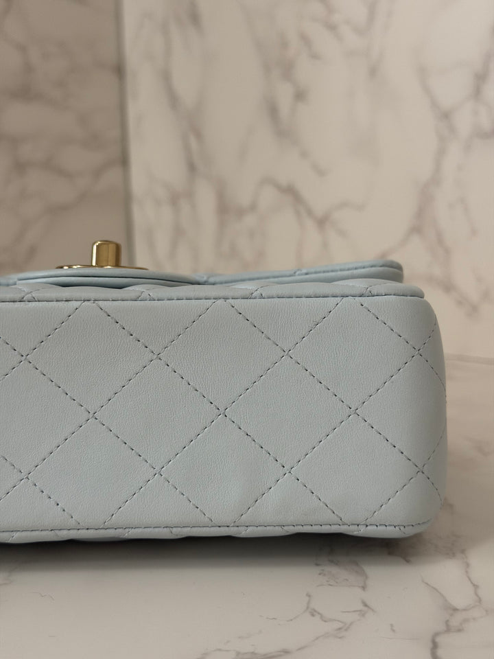 CHANEL 25S collection 2025 Light Baby Blue Lambskin LGHW Mini Rectangular Flap Bag