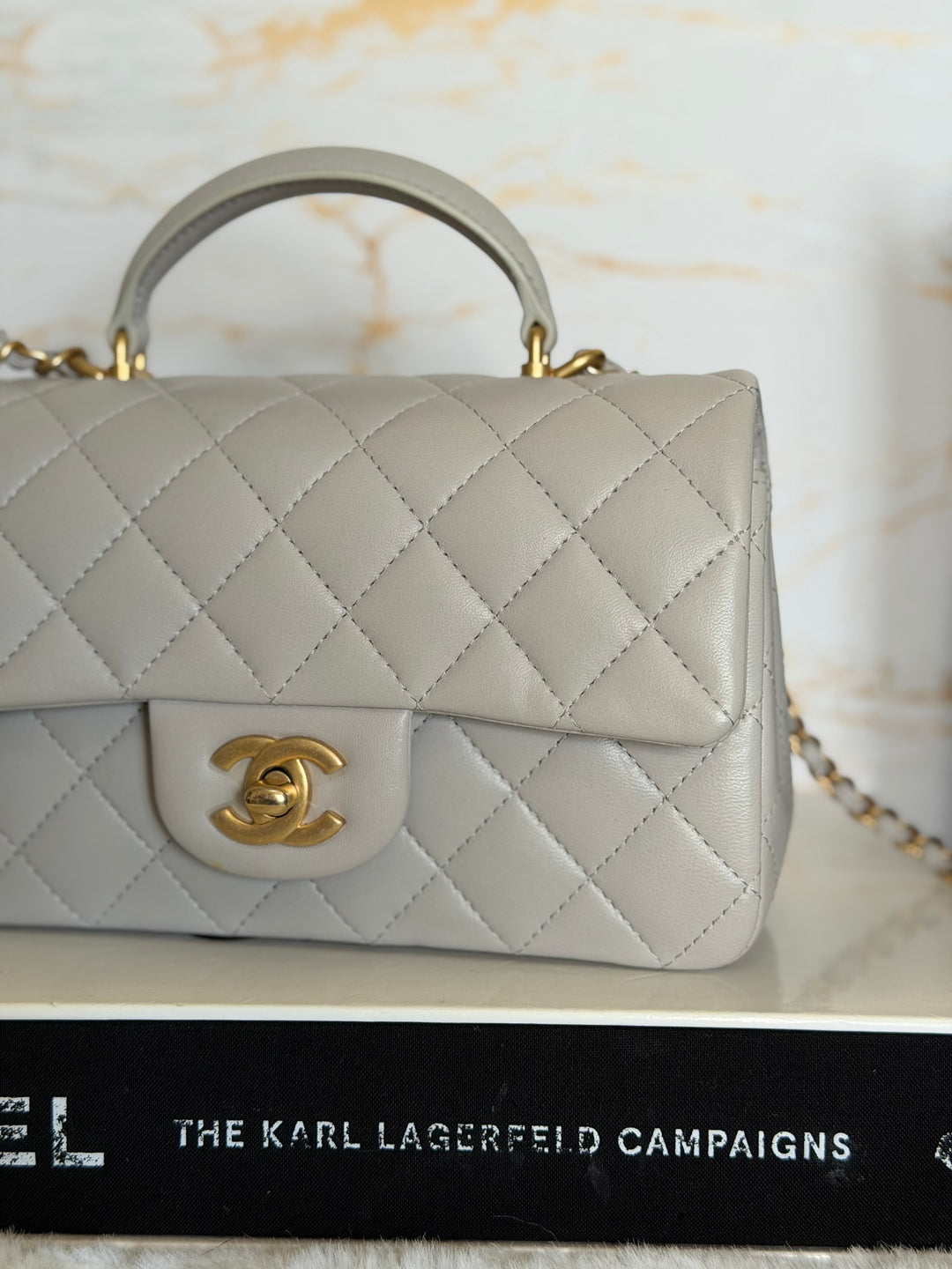CHANEL Grey Lambskin Aged GHW Top Handle Mini Rectangular Flap Bag 2021 21A collection