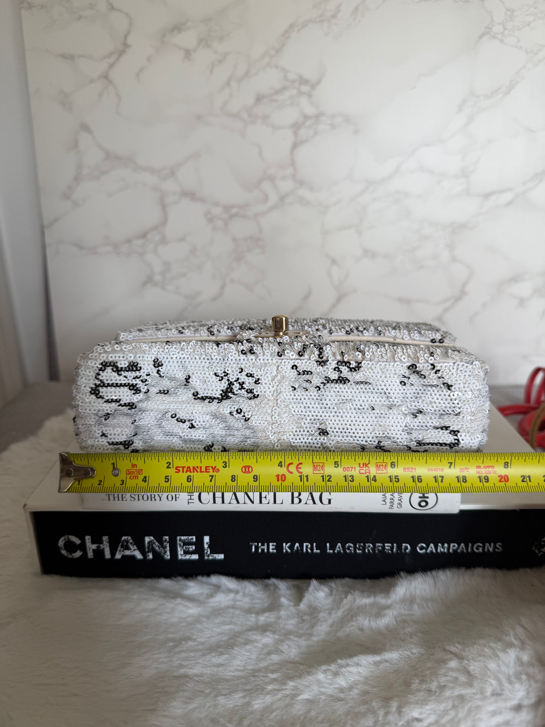 CHANEL 22C White and Black Sequin SMALL Flap Bag LGHW 2022