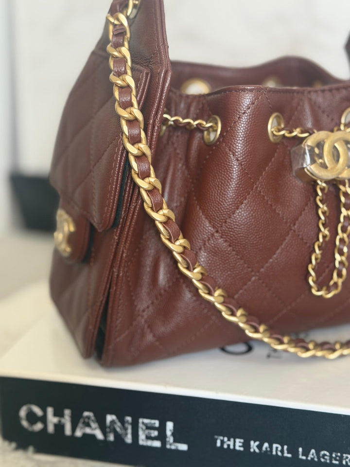 CHANEL 26S Brown Caviar Mini 25 Hobo Bag with Aged GHW 2026