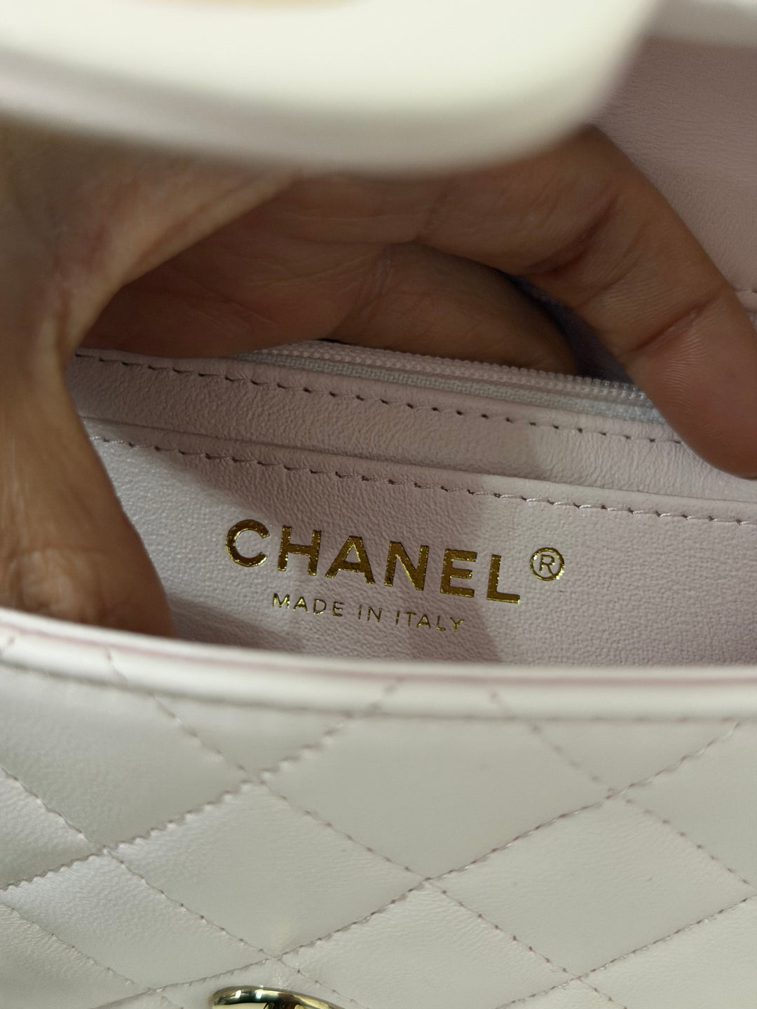 CHANEL 22P 2022 Sakura Light Pink Lambskin LGHW Mini Rectangular Flap Bag with Top Handle