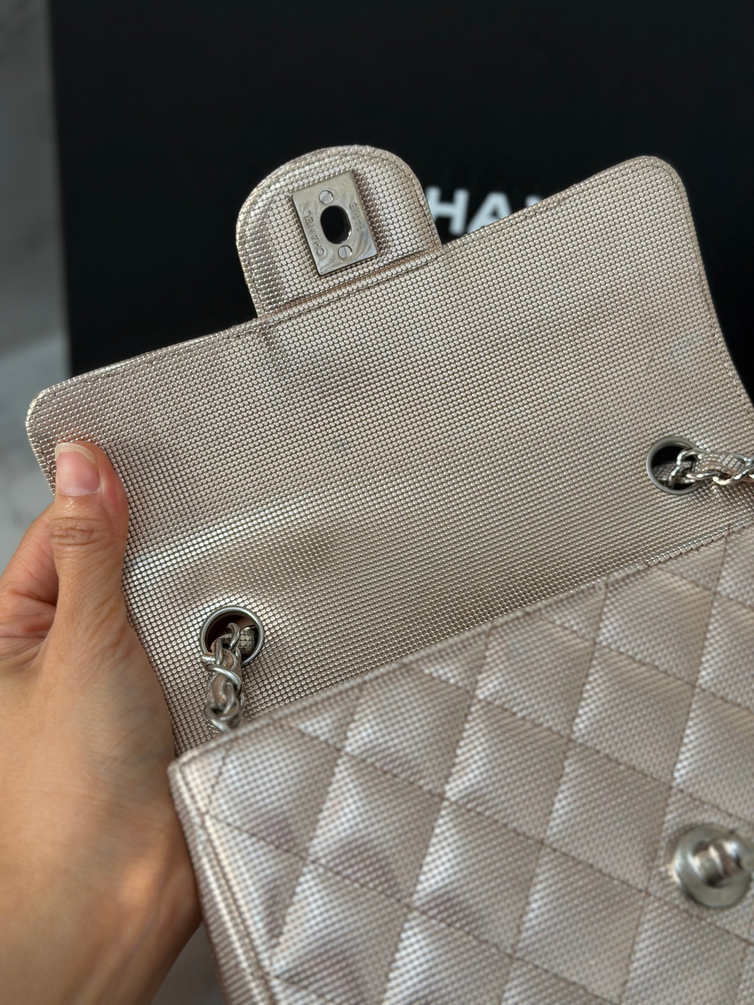 CHANEL series 21 16C 2016 Pixel Pinky Gold Calf Skin SHW Mini Rectangular Flap Bag