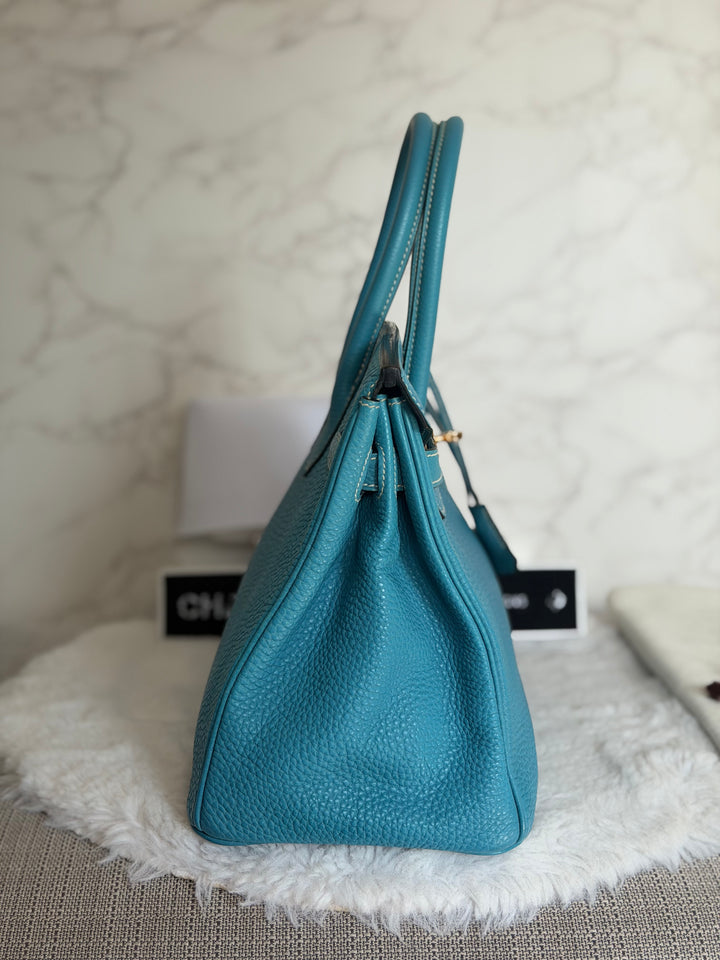 HERMÈS Bleu Jean Togo Leather GHW Birkin 30 Stamp H in Sq 2004