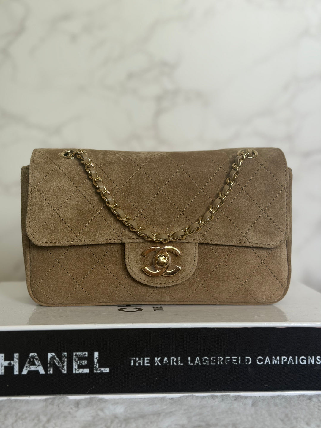 CHANEL 26B Beige Suede Matthie Blazy Mini Flap Bag GHW 2026
