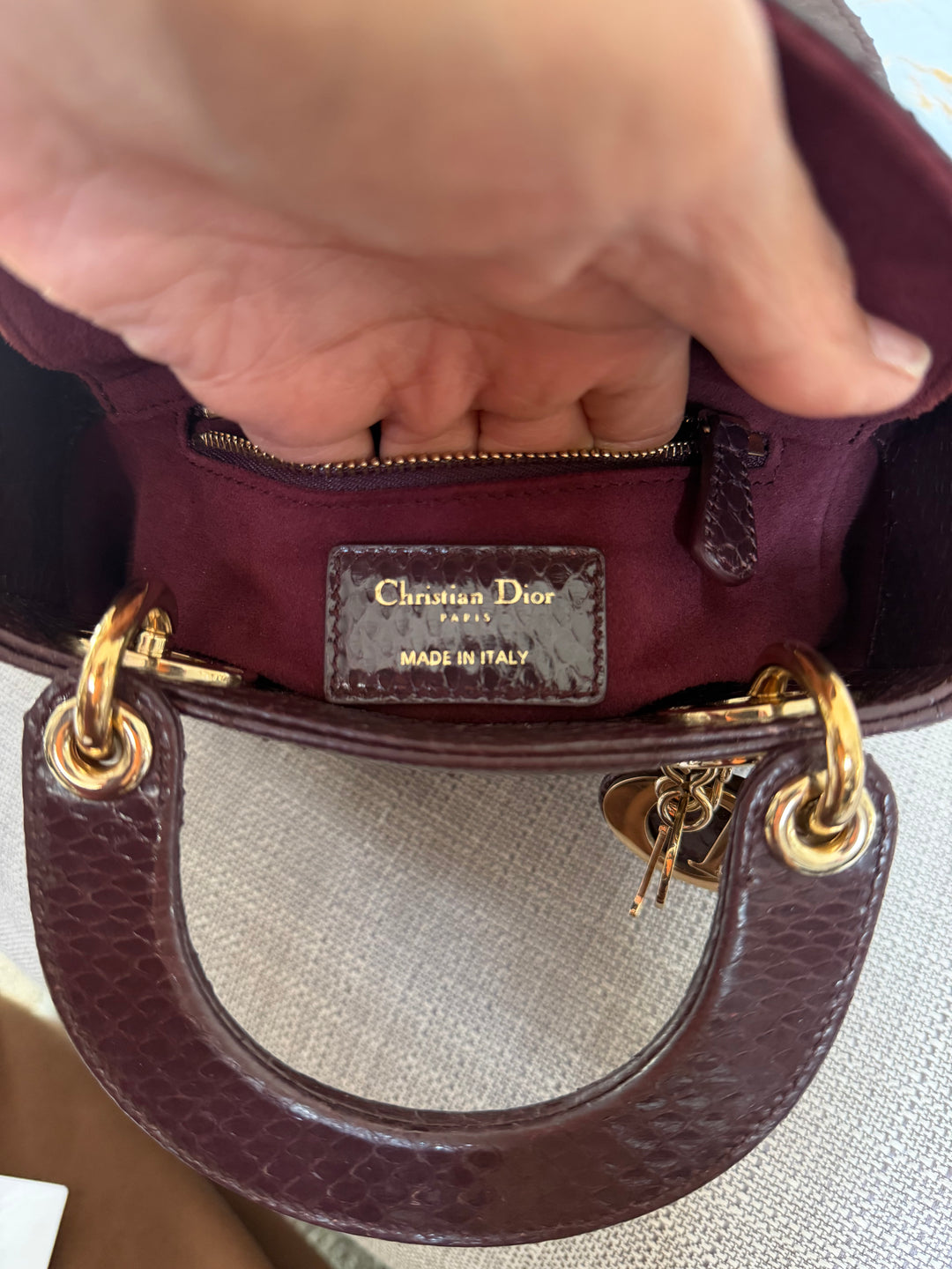 Dior Lady Dior MINI Burgundy Dark Red Python Leather 2018 LGHW