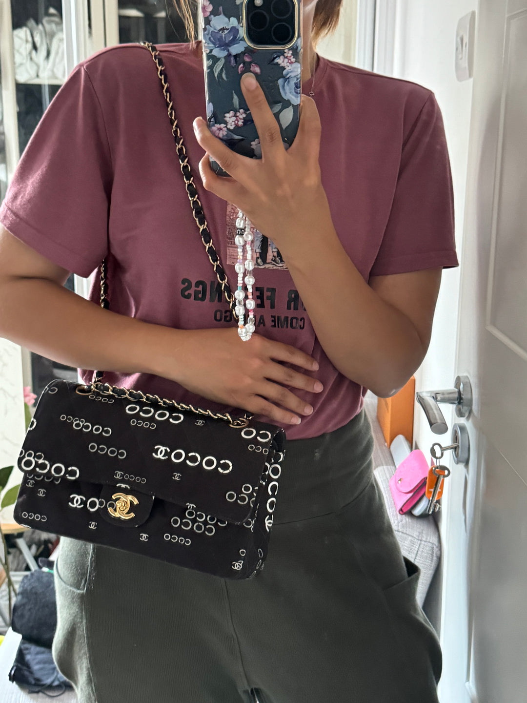 Chanel series 7 2002/2003 Black Canvas Quilted COCO Medium Classic Flap Light Gold Hardware
