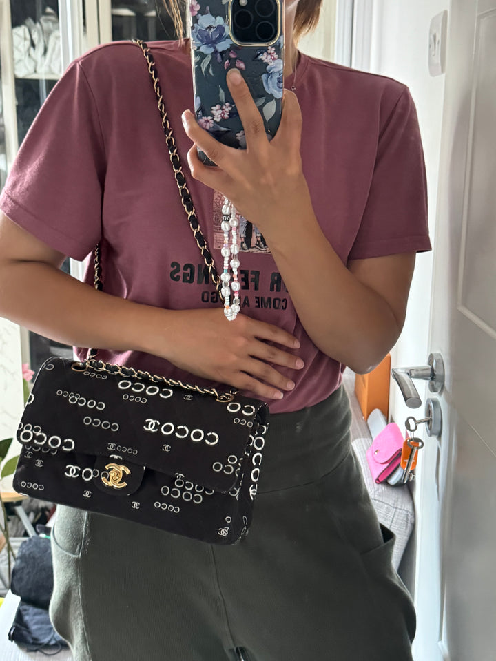 Chanel series 7 2002/2003 Black Canvas Quilted COCO Medium Classic Flap Light Gold Hardware
