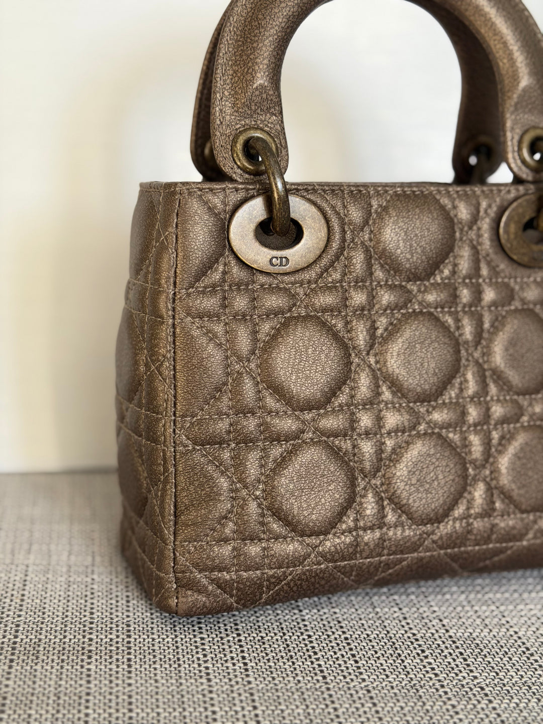 Dior Lady Dior Mini In Bronze Lambskin Bronze Hardware 2007