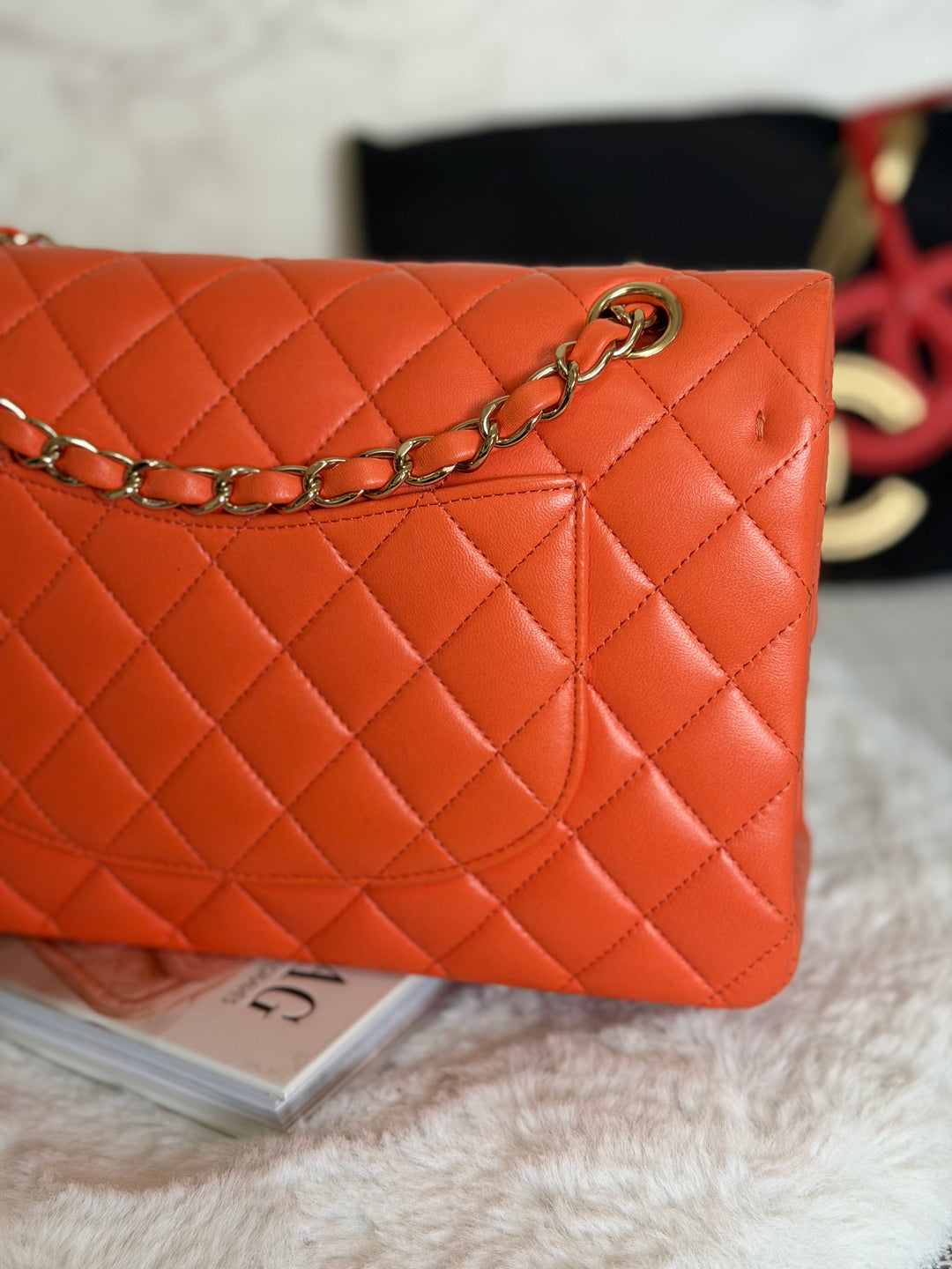CHANEL 20S Orange Lambskin LGHW Medium ML Timeless Classic Double Flap Bag