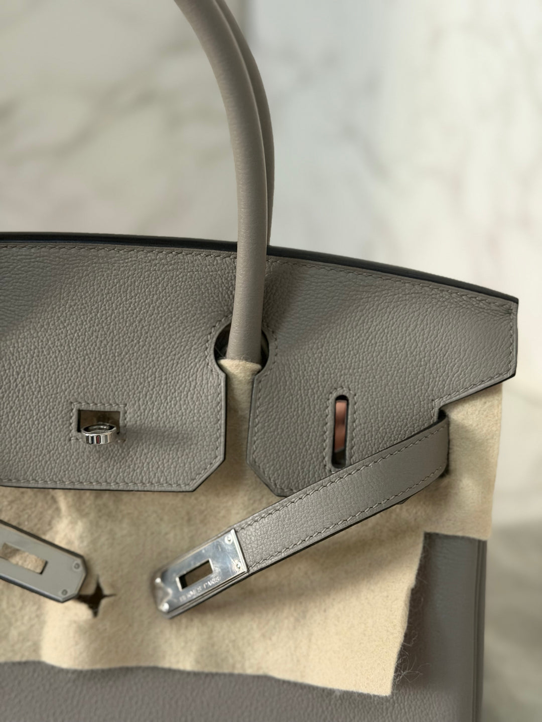 HERMES Gris Asphalt Leather Birkin 30 Bag Palladium Hardware Stamp D 2019