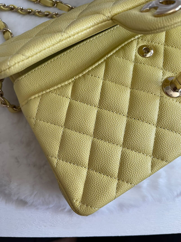 Chanel 20S 2020 Spring/Summer Collection Yellow Caviar LGHW Small Timeless Classic Double Flap Bag