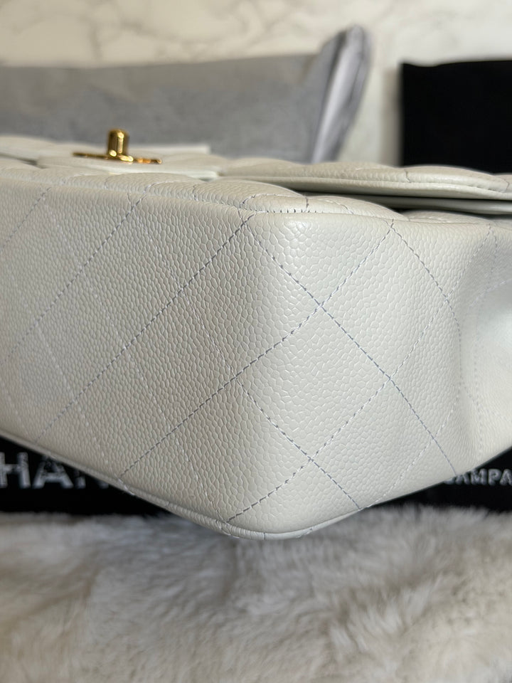 CHANEL White Caviar GHW Jumbo Double Flap Classic Bag 2010