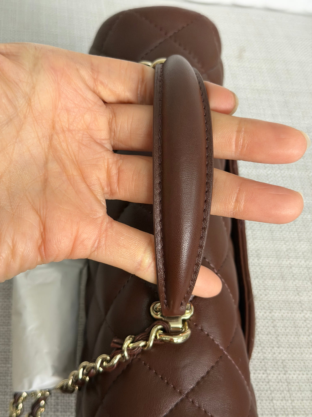 CHANEL 25K collection 2025 Brown Lambskin LGHW Mini Rectangular Flap Bag with Leather Top Handle