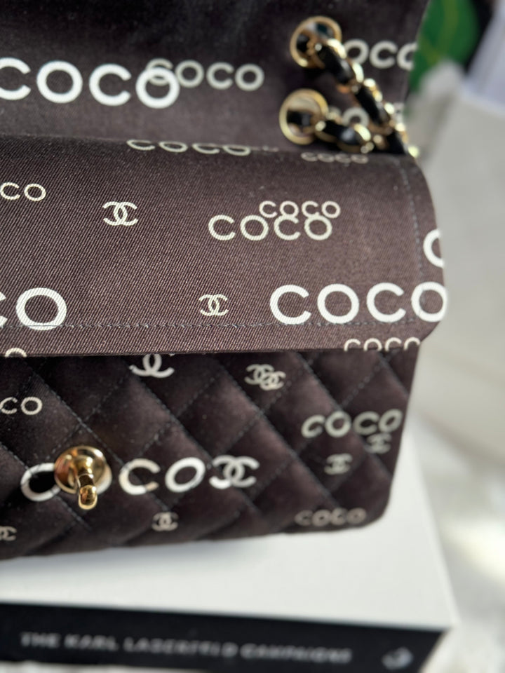 Chanel series 7 2002/2003 Black Canvas Quilted COCO Medium Classic Flap Light Gold Hardware