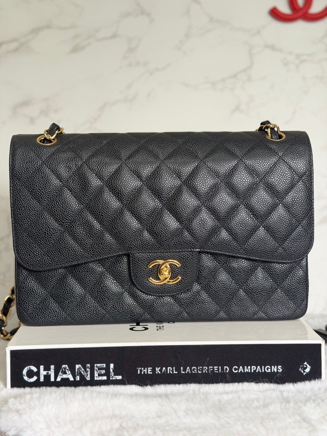 CHANEL series 17 Black Caviar GHW Jumbo Classic Double Flap Bag 2012