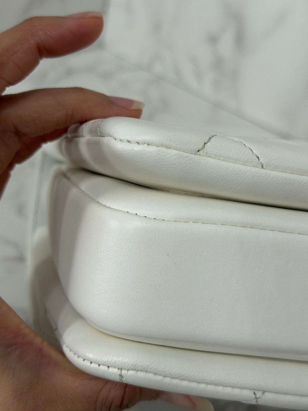 CHANEL 23S collection 2023 White Lambskin LGHW Trendy CC Flap Bag size Small with raised CHANEL Engraved Plate Top Handle